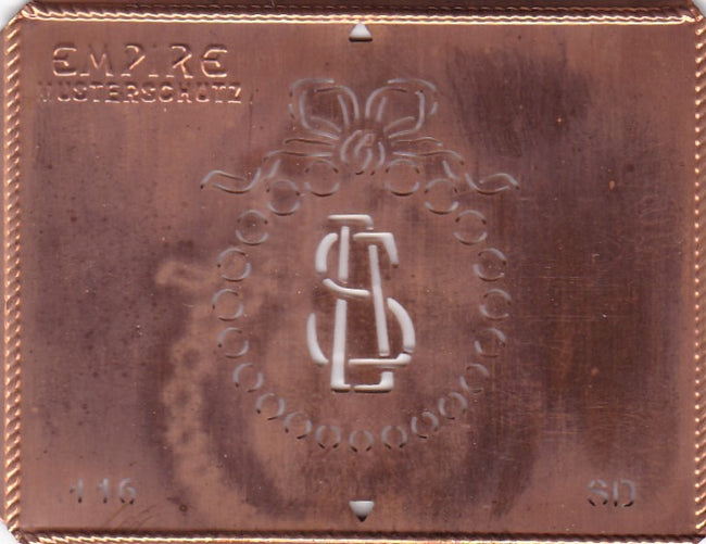 SD - Hübsche Jugendstil Kupfer Monogramm Schablone - Rarität nicht nur zum Sticken