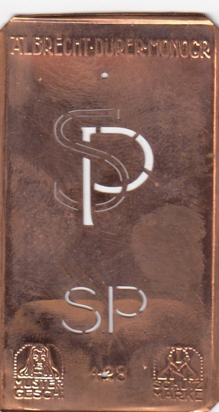 SP - Kleine Monogramm-Schablone in Jugendstil-Schrift