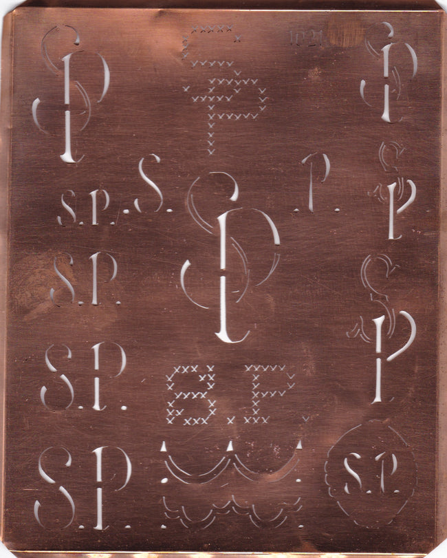 SP - Große attraktive Kupferschablone mit vielen Monogrammen