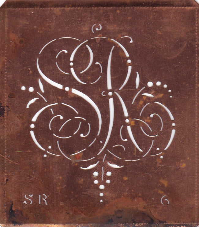 SR - Interessante Monogrammschablone aus Kupferblech