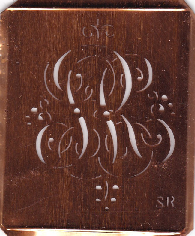 SR - Antiquität aus Kupferblech zum Sticken von Monogrammen und mehr