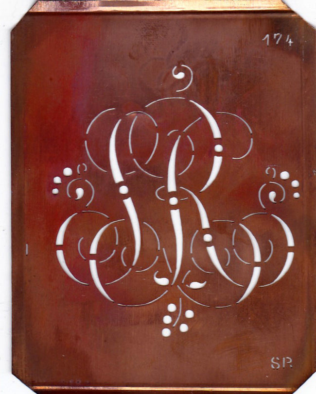 SR - Alte Monogramm Schablone mit Schnörkeln