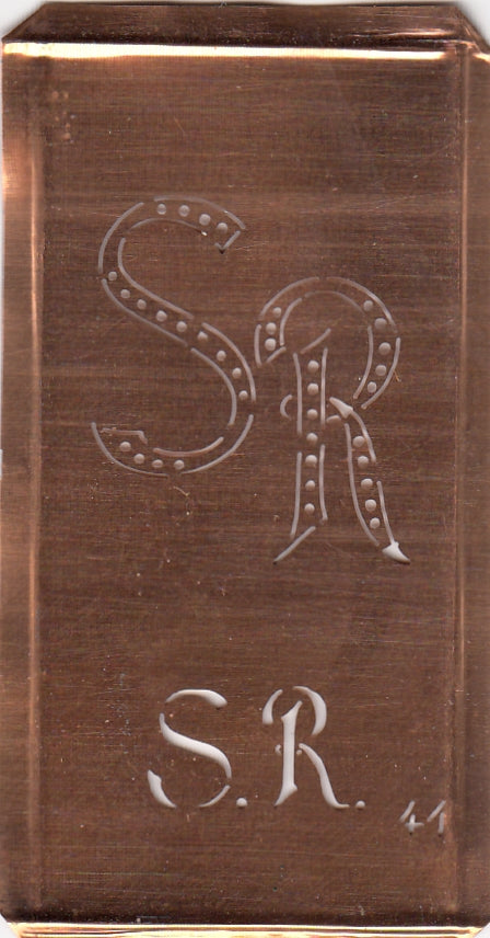 SR - Alte Monogramm Schablone zum Sticken