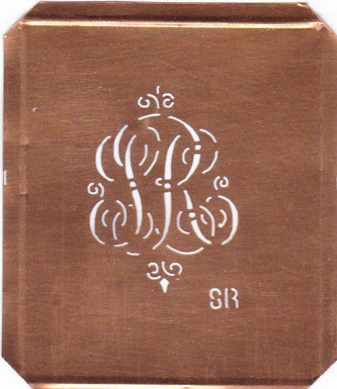 SR - Kupferschablone mit kleinem verschlungenem Monogramm