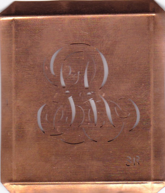 SR - Hübsche alte Kupfer Schablone mit 3 Monogramm-Ausführungen