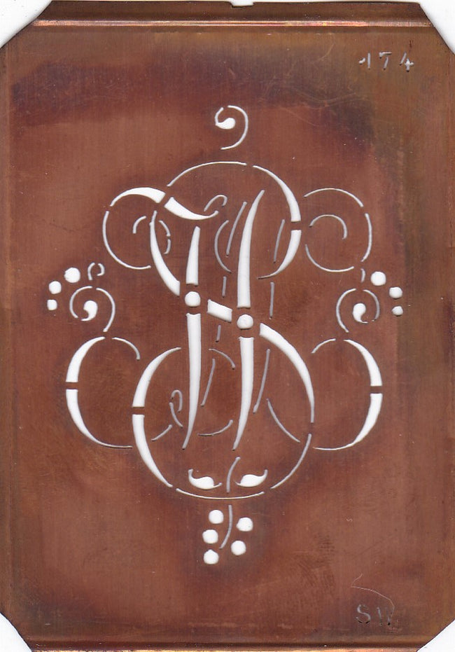 SW - Alte Monogramm Schablone mit Schnörkeln