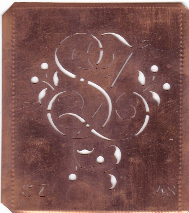 SZ - Alte Schablone aus Kupferblech mit klassischem verschlungenem Monogramm