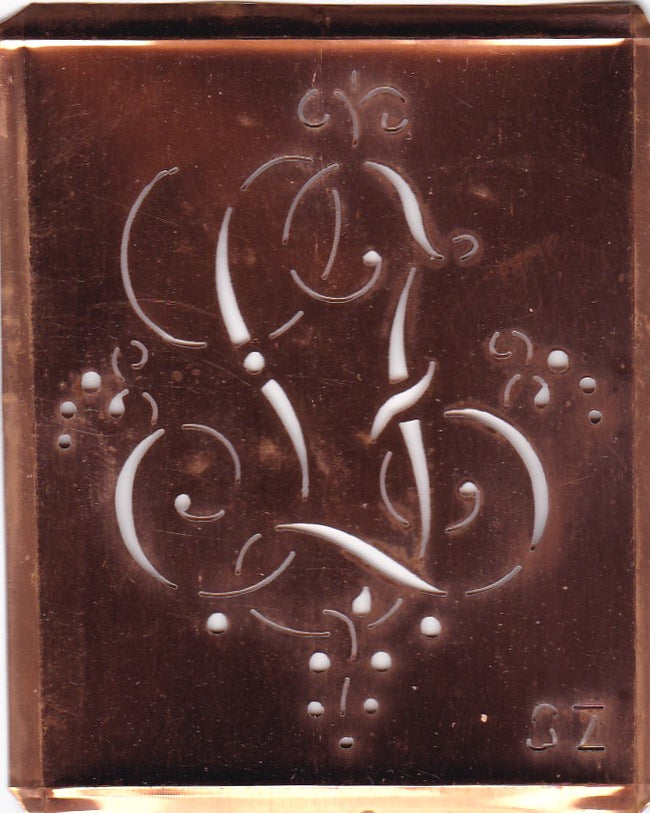 SZ - Alte Monogramm Schablone mit nostalgischen Schnörkeln