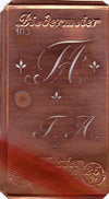 www.knopfparadies.de - TA - Alte Stickschablone mit 2 zarten Monogrammen