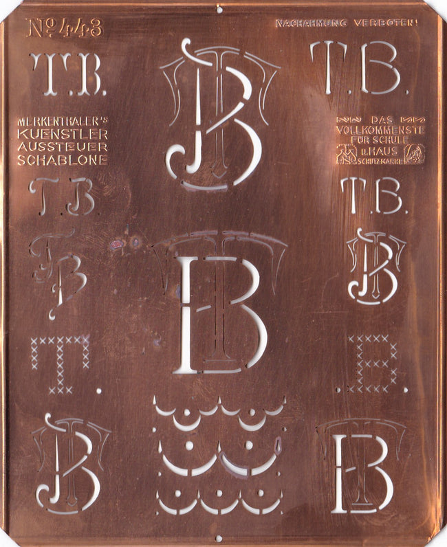 TB - Uralte Monogrammschablone aus Kupferblech