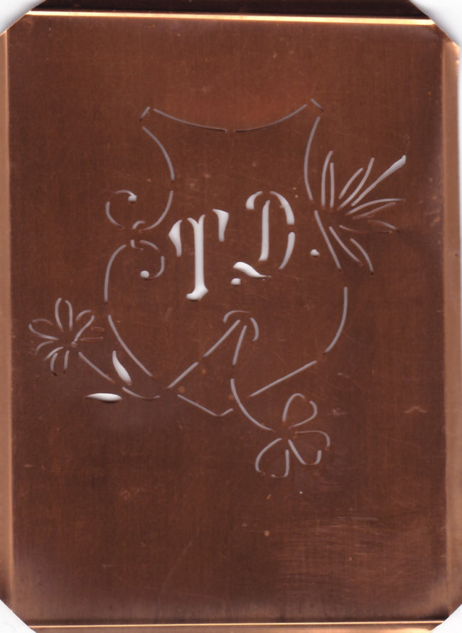 TD - Seltene Stickvorlage - Uralte Wäscheschablone mit Wappen - Medaillon