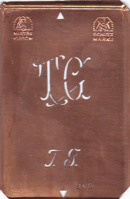 TG - Alte Monogramm Schablone zum Sticken