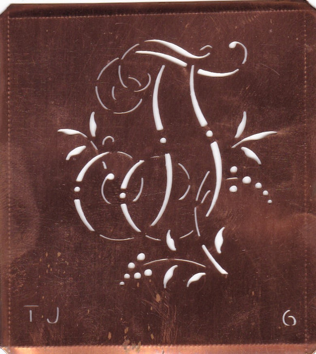 TJ - Interessante Monogrammschablone aus Kupferblech
