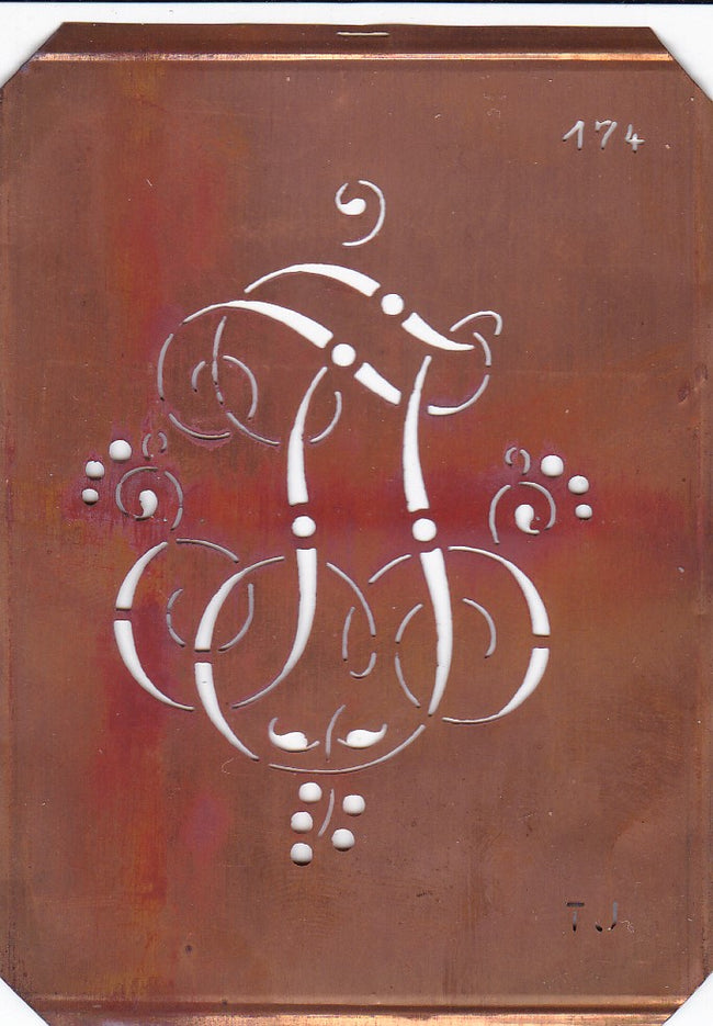TJ - Alte Monogramm Schablone mit Schnörkeln