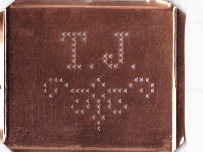 TJ - Alte niedliche Kreuzstich Monogramm Schablone