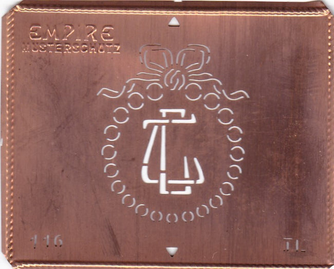 TL - Hübsche Jugendstil Kupfer Monogramm Schablone - Rarität nicht nur zum Sticken
