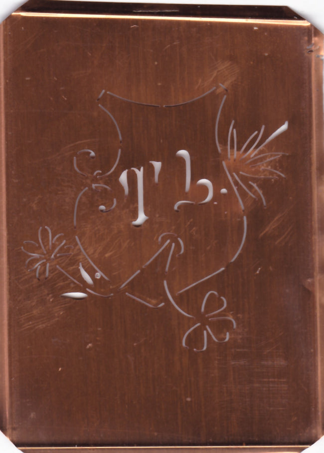 TL - Seltene Stickvorlage - Uralte Wäscheschablone mit Wappen - Medaillon