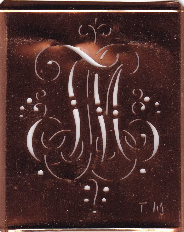 TM - Alte Monogramm Schablone mit Schnörkeln