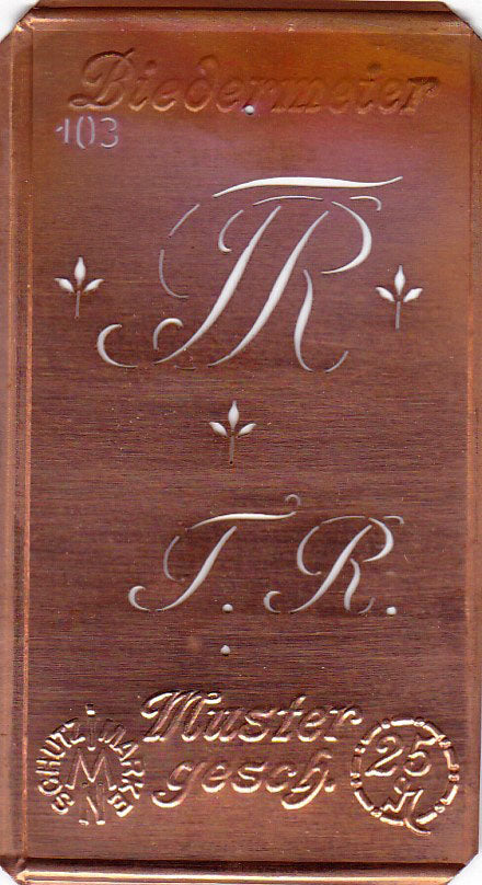 www.knopfparadies.de - TR - Alte Stickschablone mit 2 zarten Monogrammen