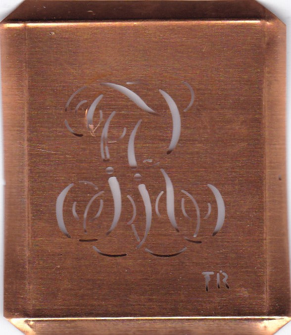 TR - Hübsche alte Kupfer Schablone mit 3 Monogramm-Ausführungen