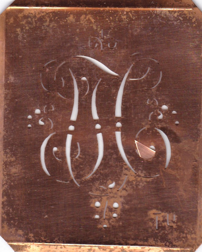 TU - Antiquität aus Kupferblech zum Sticken von Monogrammen und mehr
