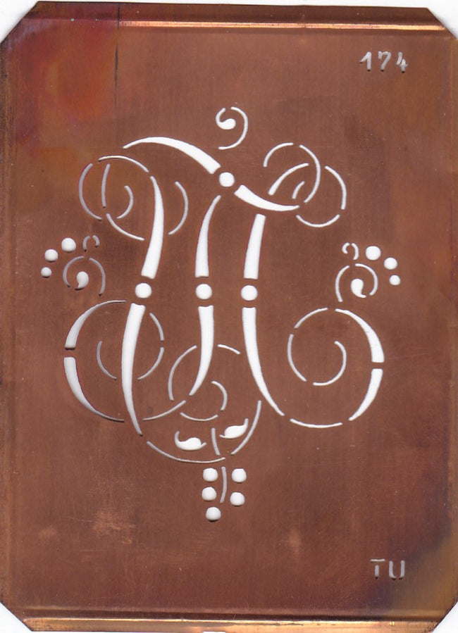TU - Alte Monogramm Schablone mit Schnörkeln