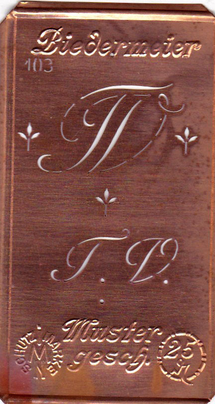 www.knopfparadies.de - TV - Alte Stickschablone mit 2 zarten Monogrammen