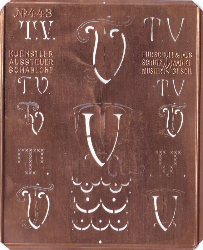 TV - Uralte Monogrammschablone aus Kupferblech