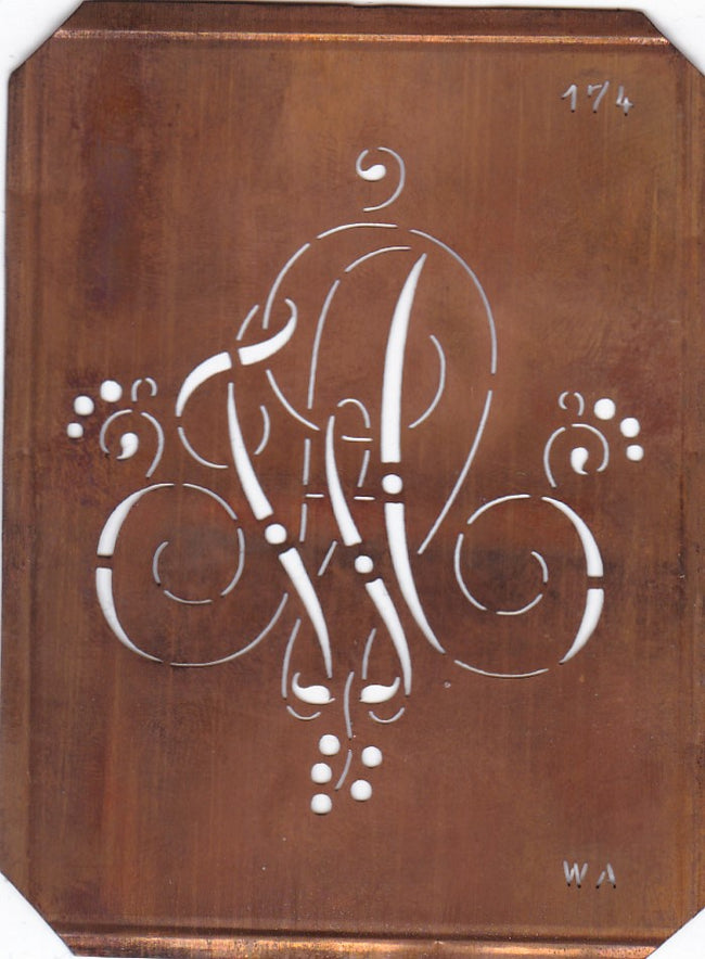 WA - Alte Monogramm Schablone mit Schnörkeln
