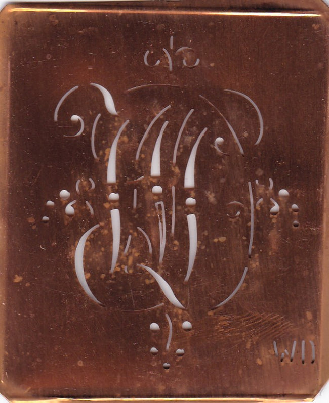 WD - Antiquität aus Kupferblech zum Sticken von Monogrammen und mehr