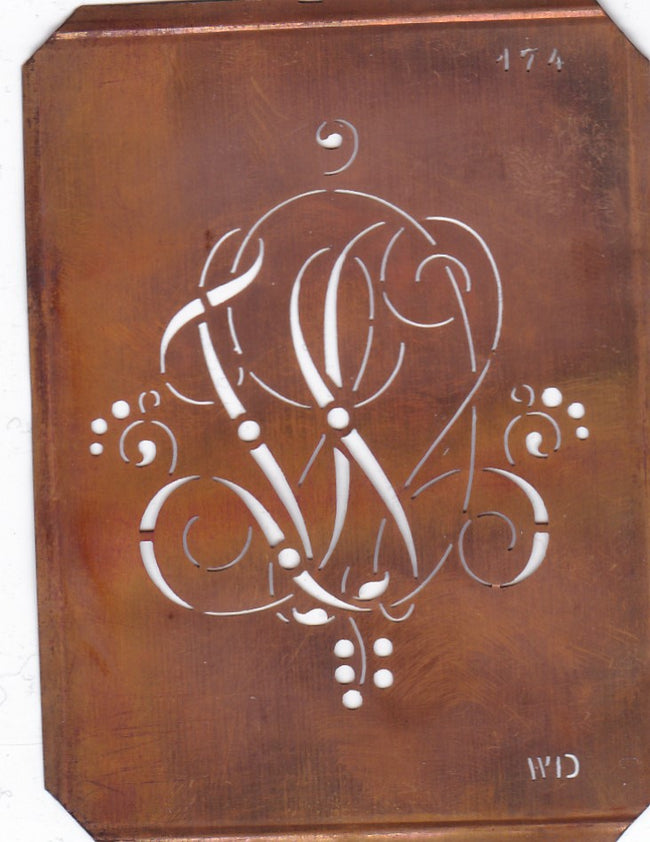 WD - Alte Monogramm Schablone mit Schnörkeln