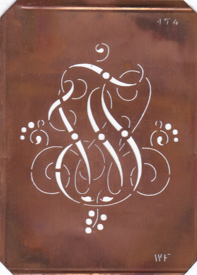 WF - Alte Monogramm Schablone mit Schnörkeln