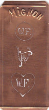 WF - Hübsche alte Kupfer Schablone mit 3 Monogramm-Ausführungen