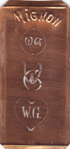 WG - Hübsche alte Kupfer Schablone mit 3 Monogramm-Ausführungen