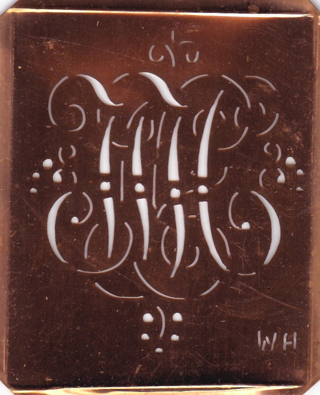 WH - Antiquität aus Kupferblech zum Sticken von Monogrammen und mehr