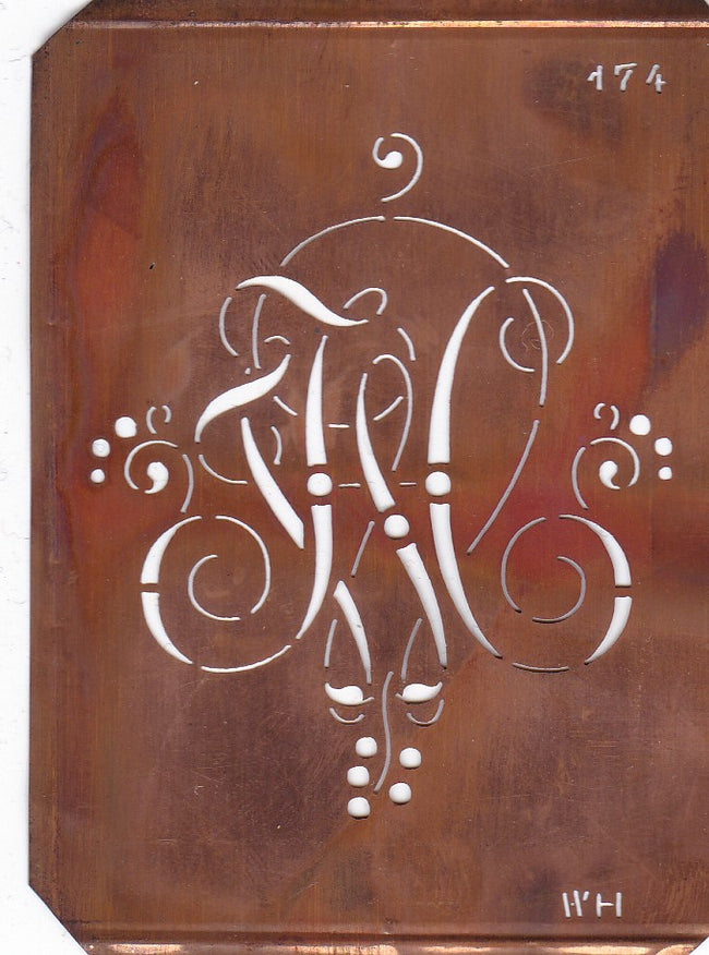 WH - Alte Monogramm Schablone mit Schnörkeln