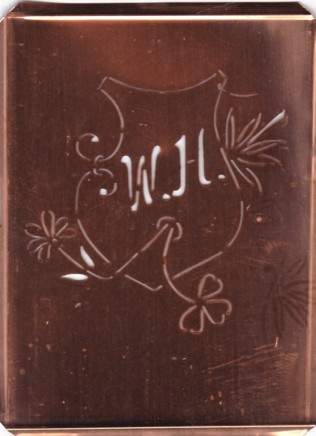 WH - Seltene Stickvorlage - Uralte Wäscheschablone mit Wappen - Medaillon