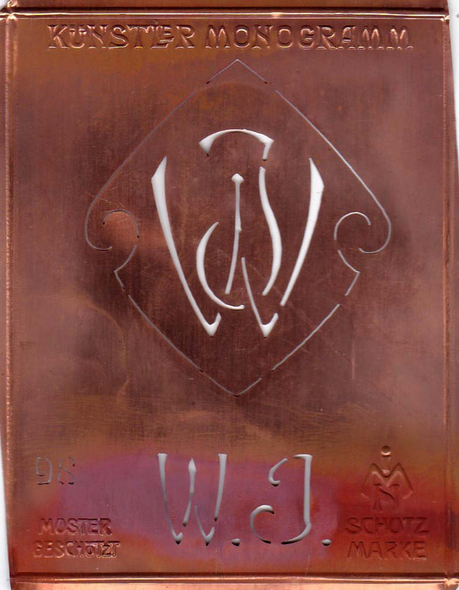 WJ - Besondere Jugendstil Monogrammschablone