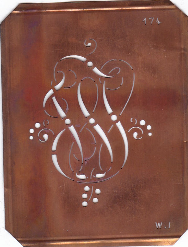 WJ - Alte Monogramm Schablone mit Schnörkeln