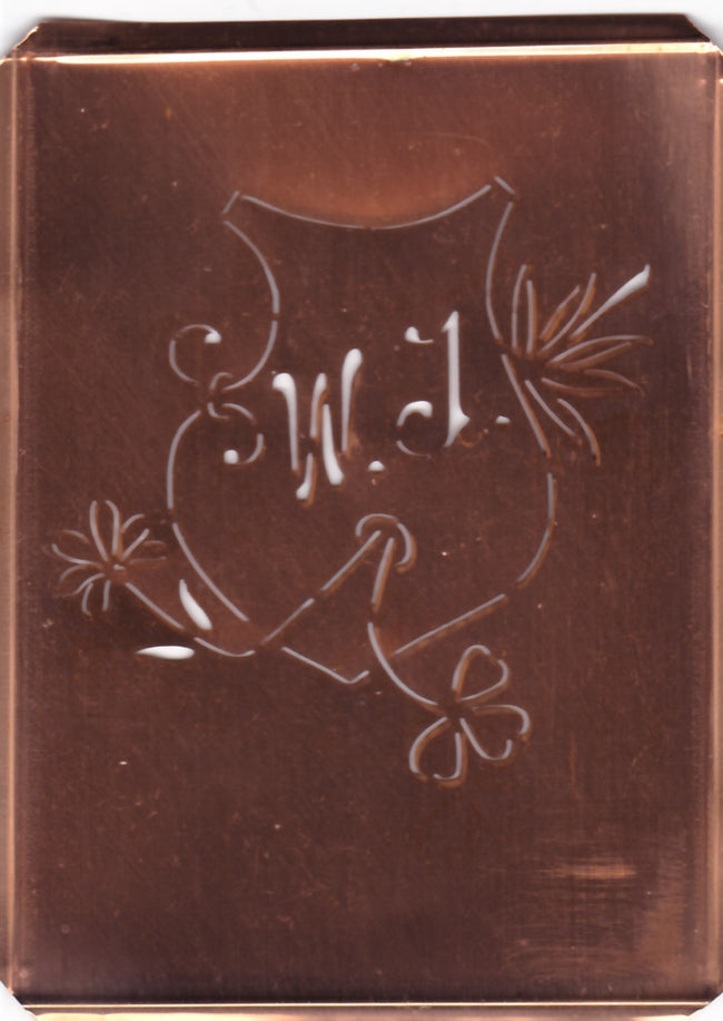 WJ - Seltene Stickvorlage - Uralte Wäscheschablone mit Wappen - Medaillon