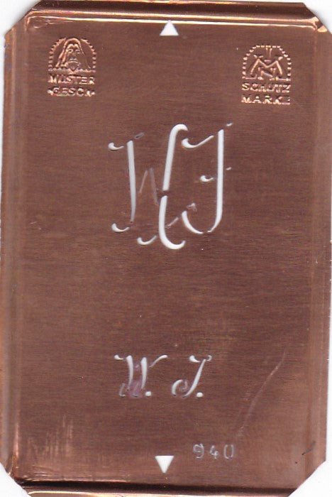 WJ - Alte Monogramm Schablone nicht nur zum Sticken