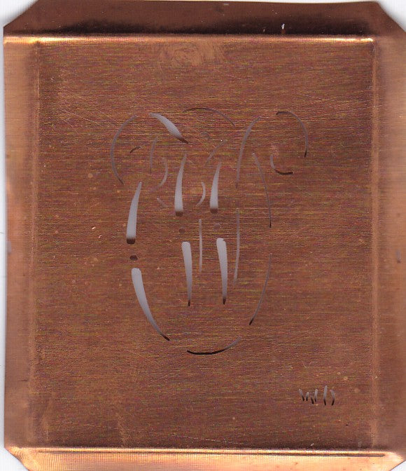 WO - Hübsche alte Kupfer Schablone mit 3 Monogramm-Ausführungen