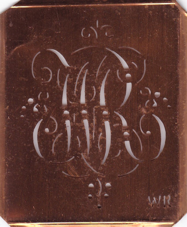 WR - Antiquität aus Kupferblech zum Sticken von Monogrammen und mehr