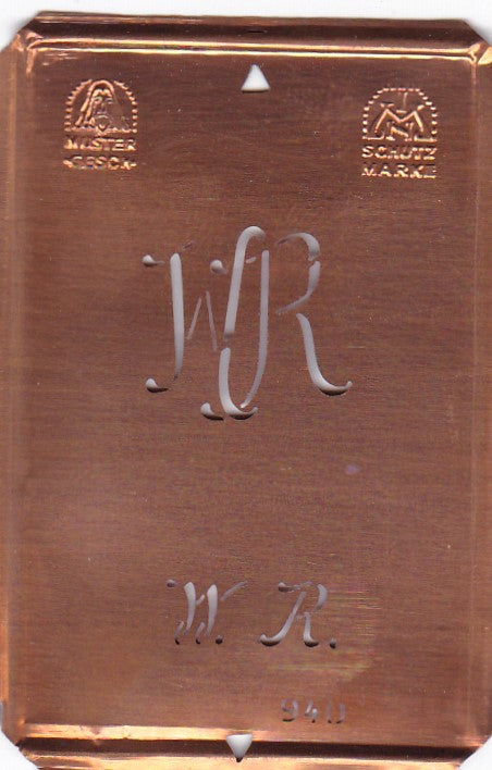 WR - Alte Monogramm Schablone zum Sticken