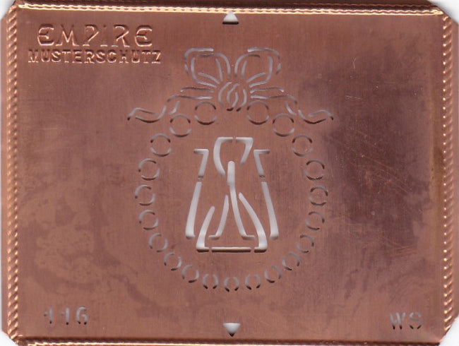 WS - Hübsche Jugendstil Kupfer Monogramm Schablone - Rarität nicht nur zum Sticken