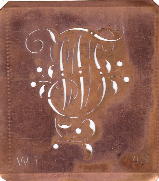 WT - Alte Schablone aus Kupferblech mit klassischem verschlungenem Monogramm