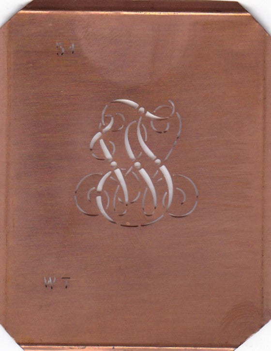 WT - Kleine Kupferschablone Wäsche Monogramm