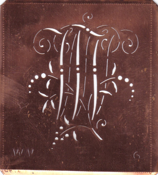 WV - Interessante Monogrammschablone aus Kupferblech
