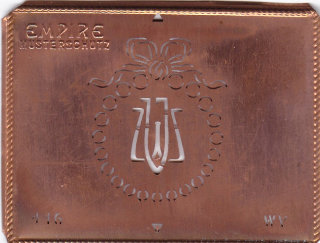 WV - Hübsche Jugendstil Kupfer Monogramm Schablone - Rarität nicht nur zum Sticken