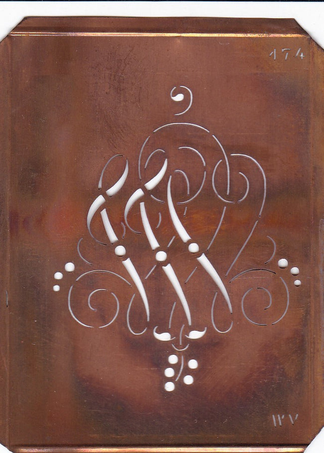 WV - Alte Monogramm Schablone mit Schnörkeln